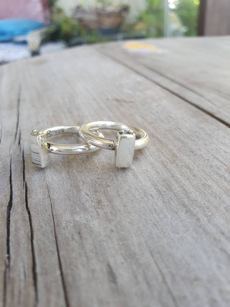 stacking rectangle rings,2xchunky,round sterling silver,3mm halo ring,chunky band,handmade,boho,round wedding bands,thick silver rings,