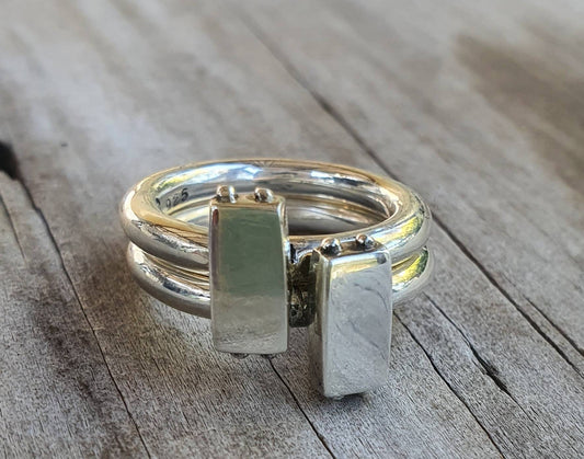 stacking rectangle rings,2xchunky,round sterling silver,3mm halo ring,chunky band,handmade,boho,round wedding bands,thick silver rings,