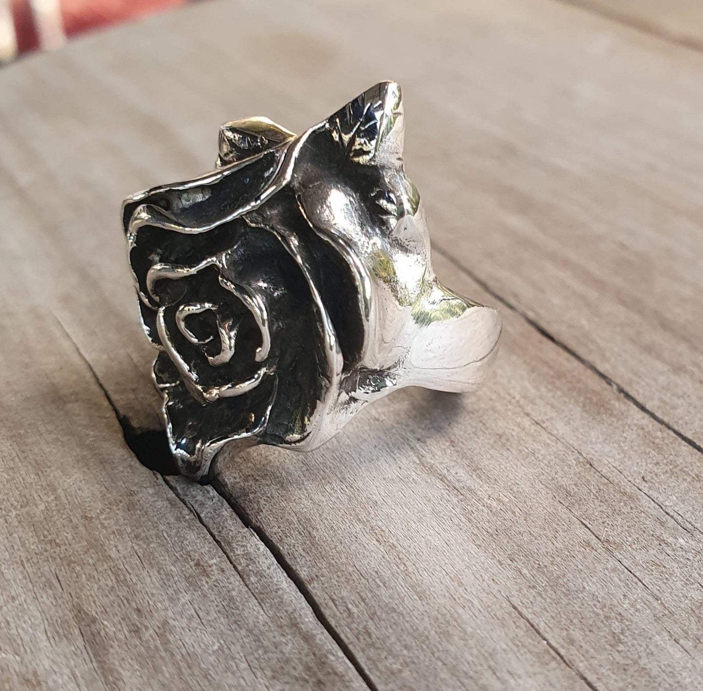 Rose ring,Large victorian style rose, sterling silver,long ring,vintage,boho, gothic art nouveau