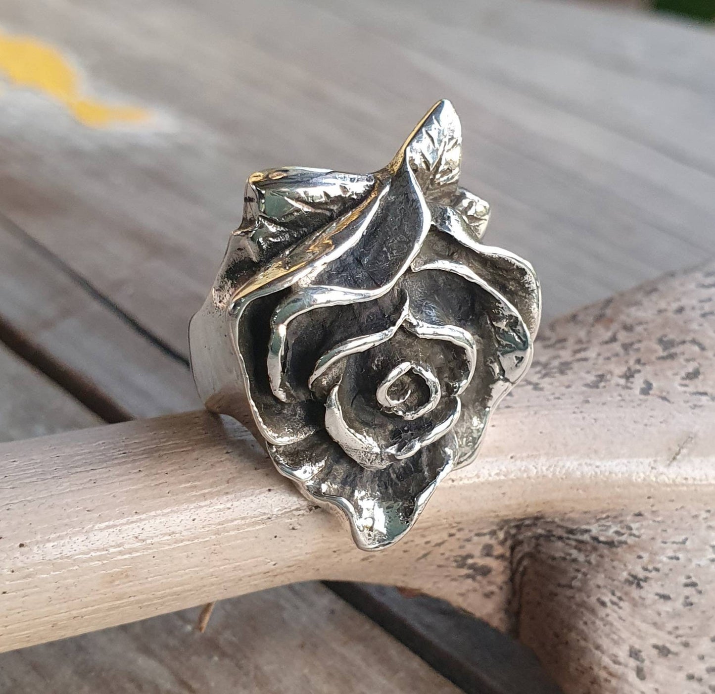 Rose ring,Large victorian style rose, sterling silver,long ring,vintage,boho, gothic art nouveau