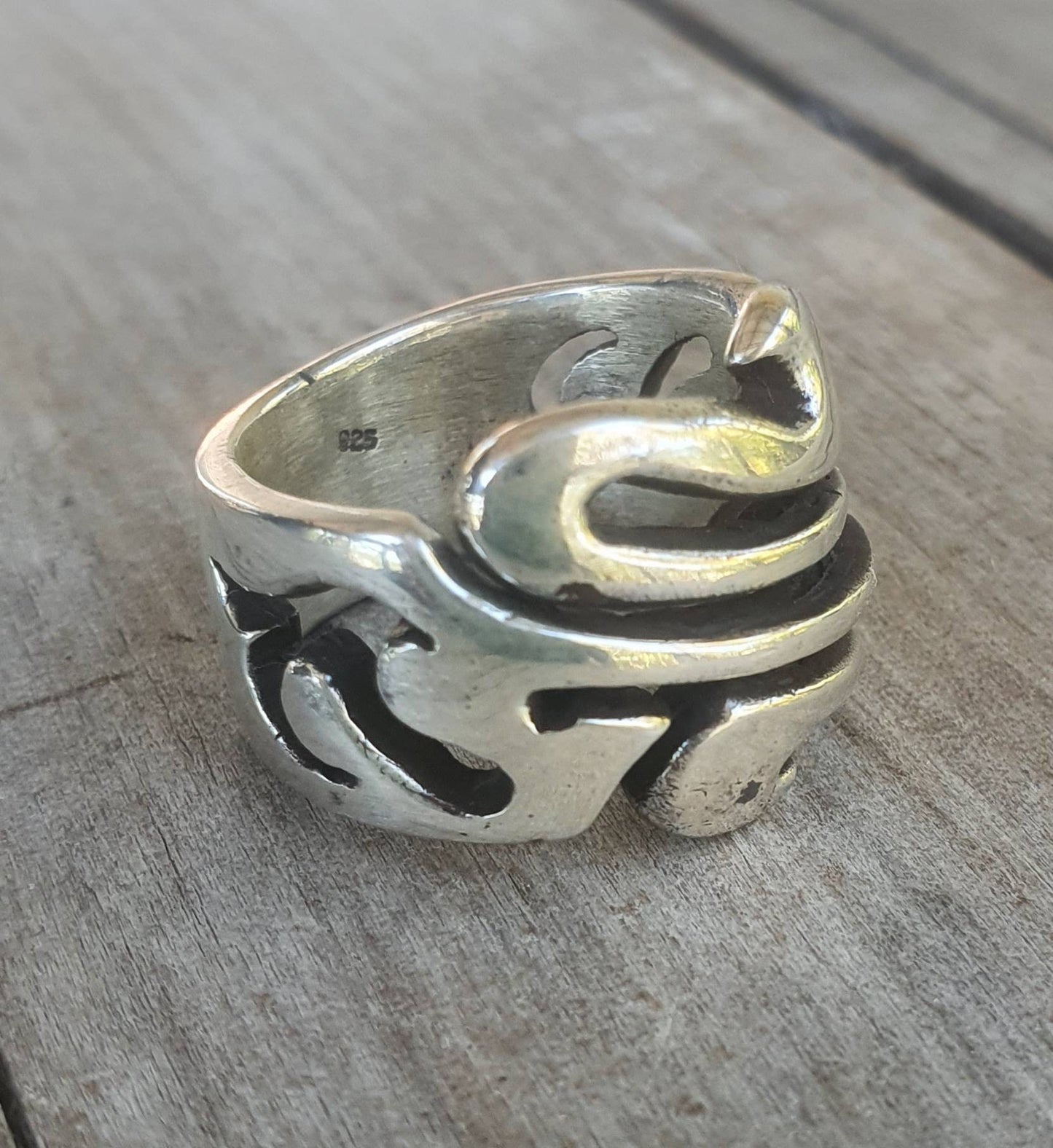 Chunky heavy ring wide sterling silver handmade unisex long ring boho tribal hipster gypsy adjustable wedding band