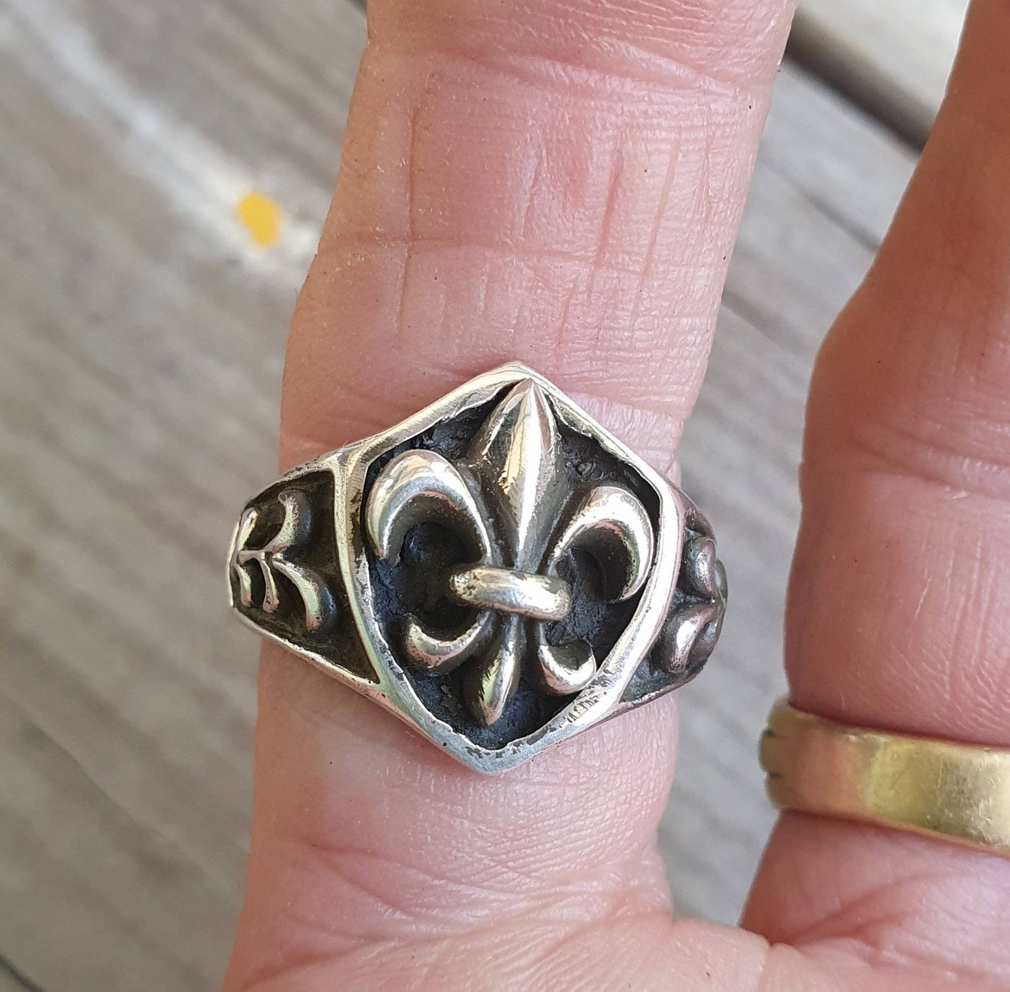 Fleur de Lis,two tone,9ct gold,sterling silver,handmade,signet ring, hipster,steampunk gothic punk