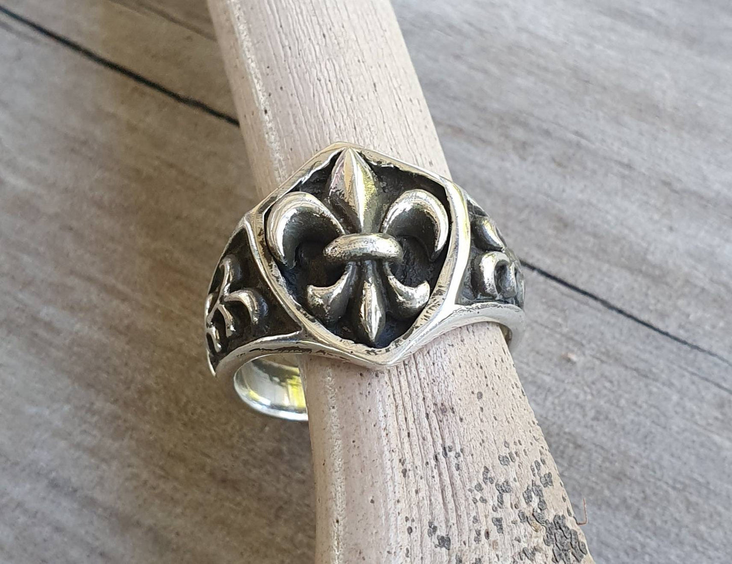 Fleur de Lis,two tone,9ct gold,sterling silver,handmade,signet ring, hipster,steampunk gothic punk