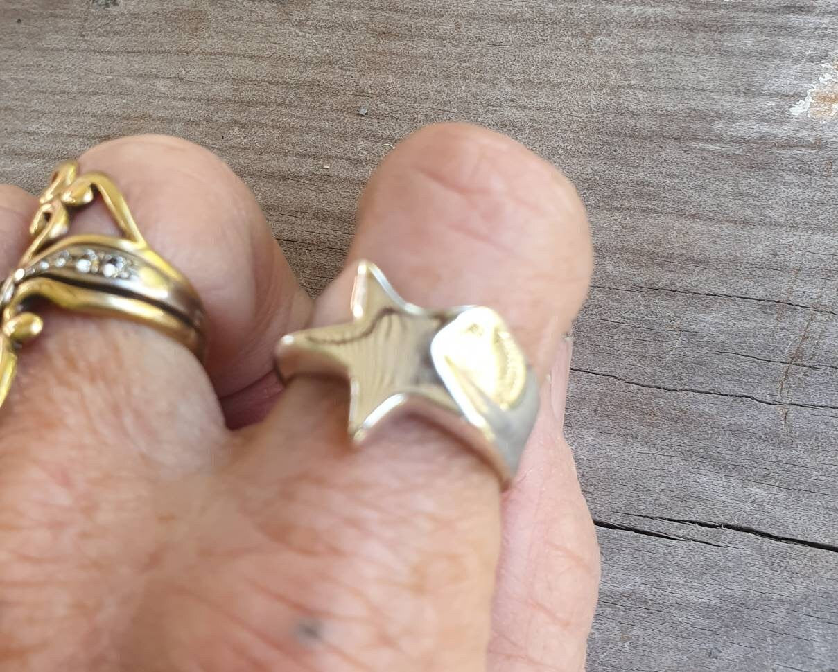 star ring,Sterling silver, flat star,5 pointed star,new age,boho,hipster,unisex ring,handmade,hippy,goddess,retro,rockabilly