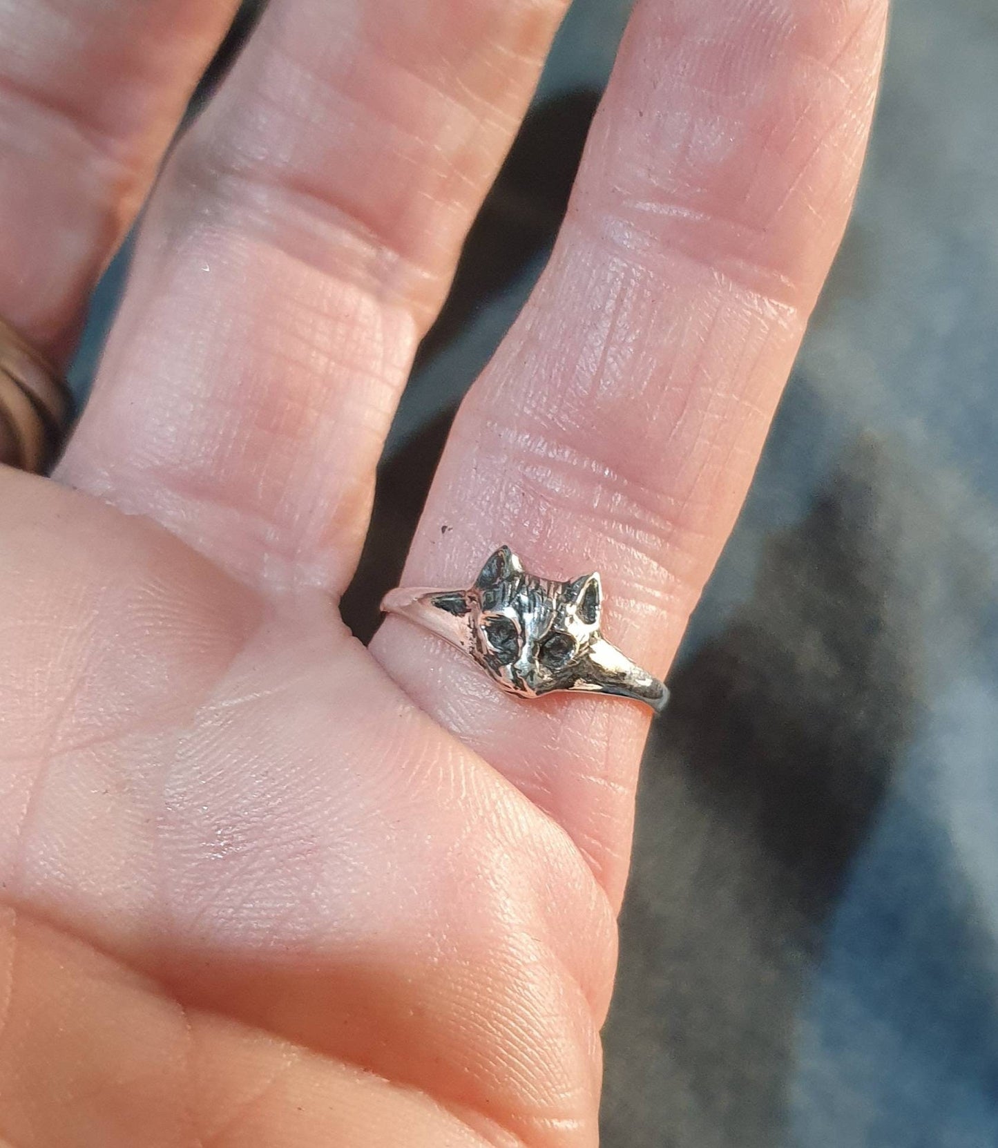 Cat ring, sterling silver,fine,small pinkie ring,boho,gypsy,hippy,woodland,animal,feline,handmade,girls ring,