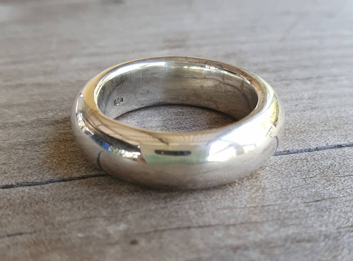 Silver band,solid 6.5 mm,plain thick sterling silver ring,half round band,wedding,dress ring,boho,unisex,handmade,d shape ring,chunky ring,