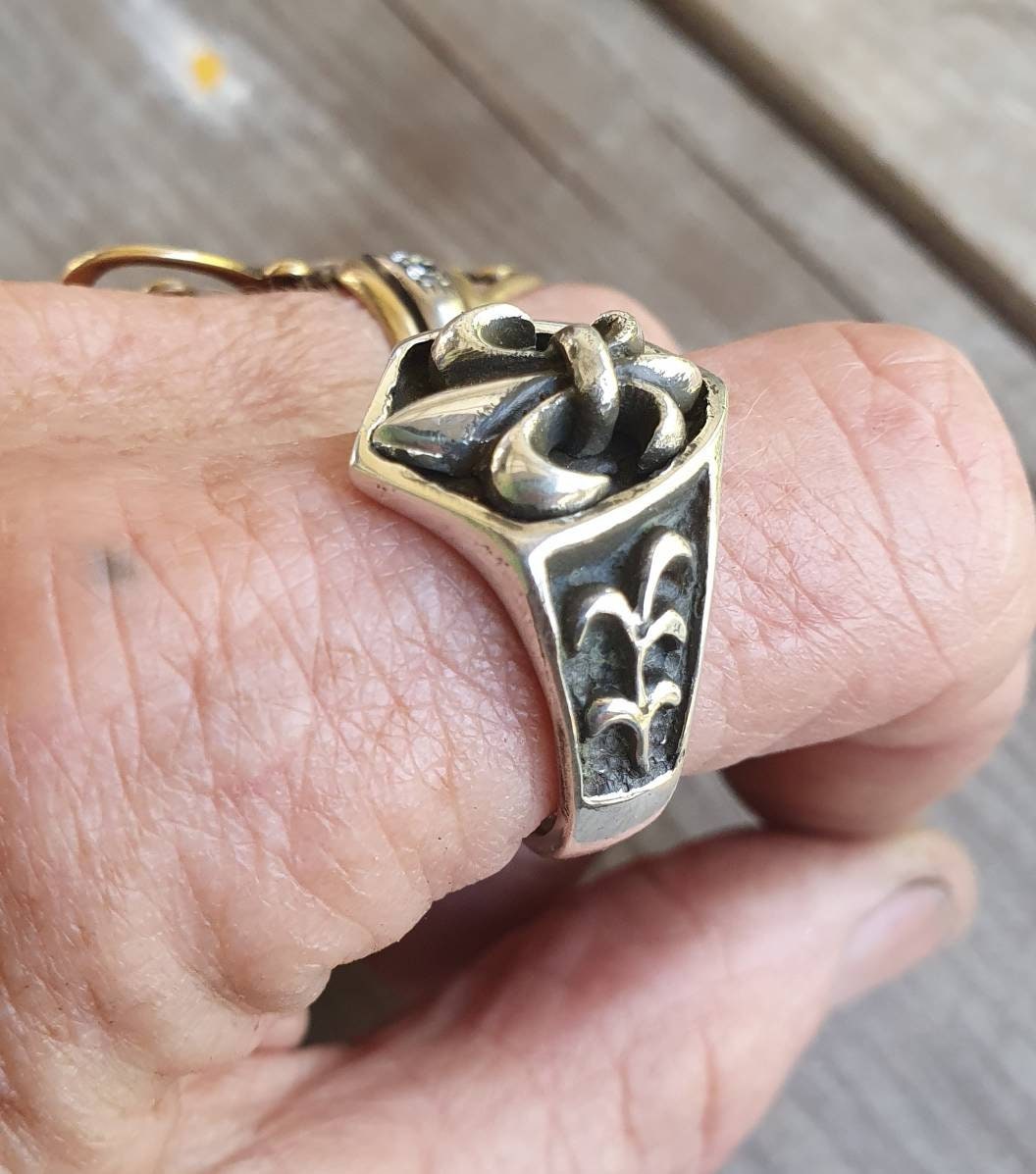 Fleur de Lis,two tone,9ct gold,sterling silver,handmade,signet ring, hipster,steampunk gothic punk