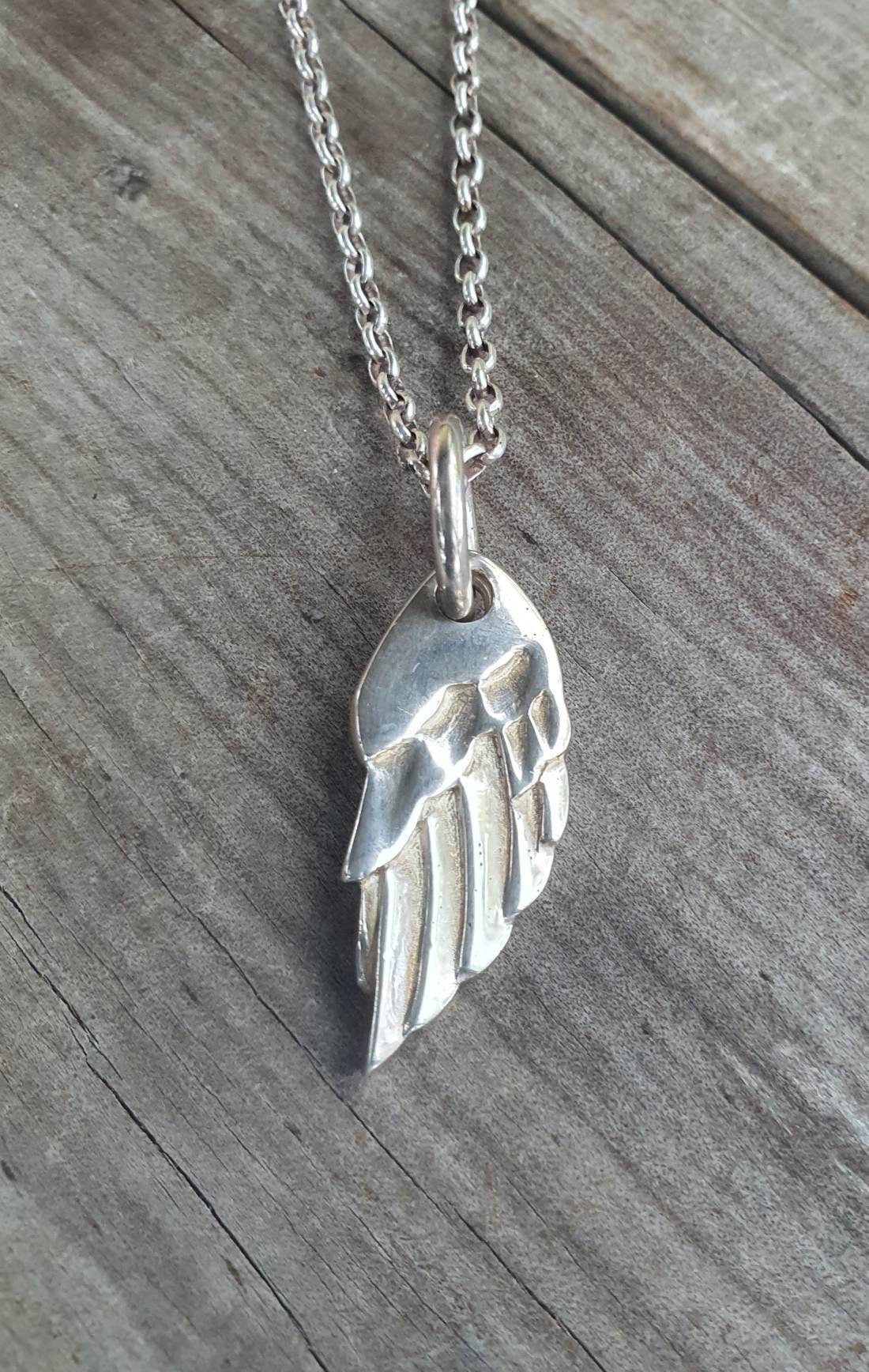 angel wing pendant,solid sterling silver,goddess,boho bird,feather,