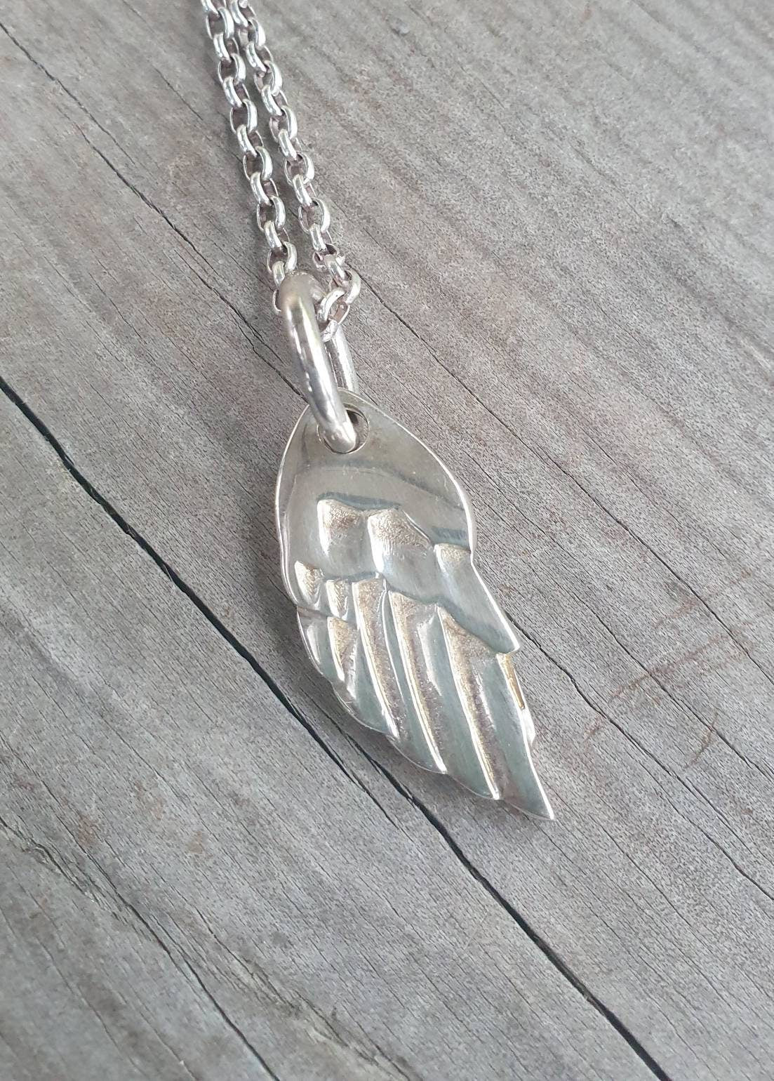 angel wing pendant,solid sterling silver,goddess,boho bird,feather,