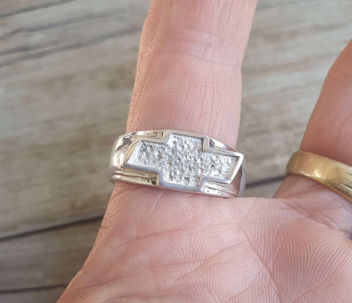 Chevrolet car ring,sterling silver, small cheve ring,rockabilly,hot rod,truck ring,vintage car,hipster,