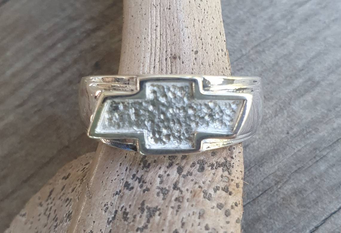 Chevrolet car ring,sterling silver, small cheve ring,rockabilly,hot rod,truck ring,vintage car,hipster,