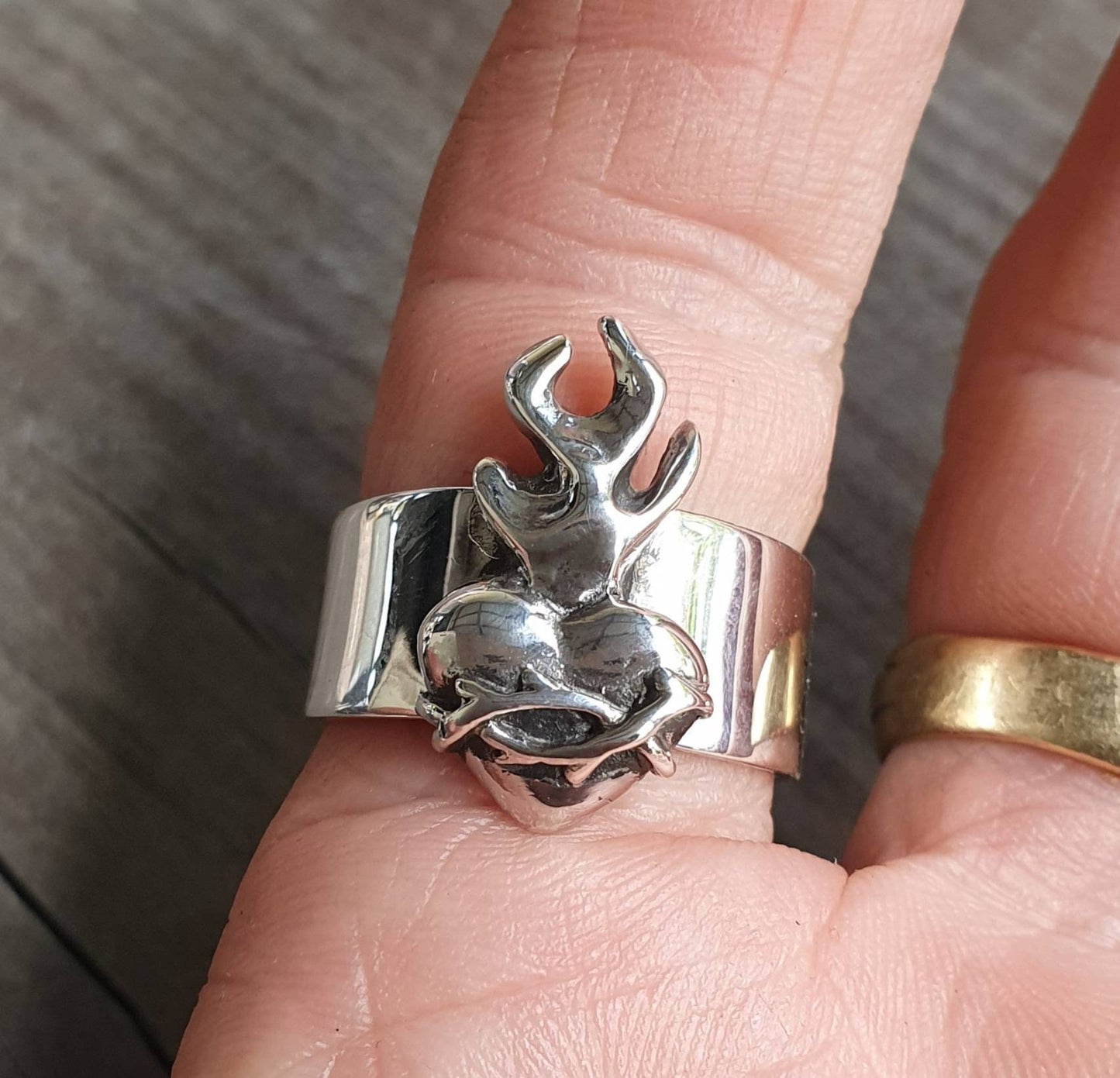 sacred heart ring,sterling silver,wedding ring,rockabiily, steampunk,hipster, gothic ,punk,