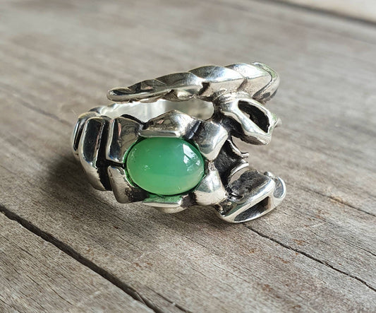 Scorpian ring, sterling silver,green cryhsophase solid,zodiac,starsign ring,