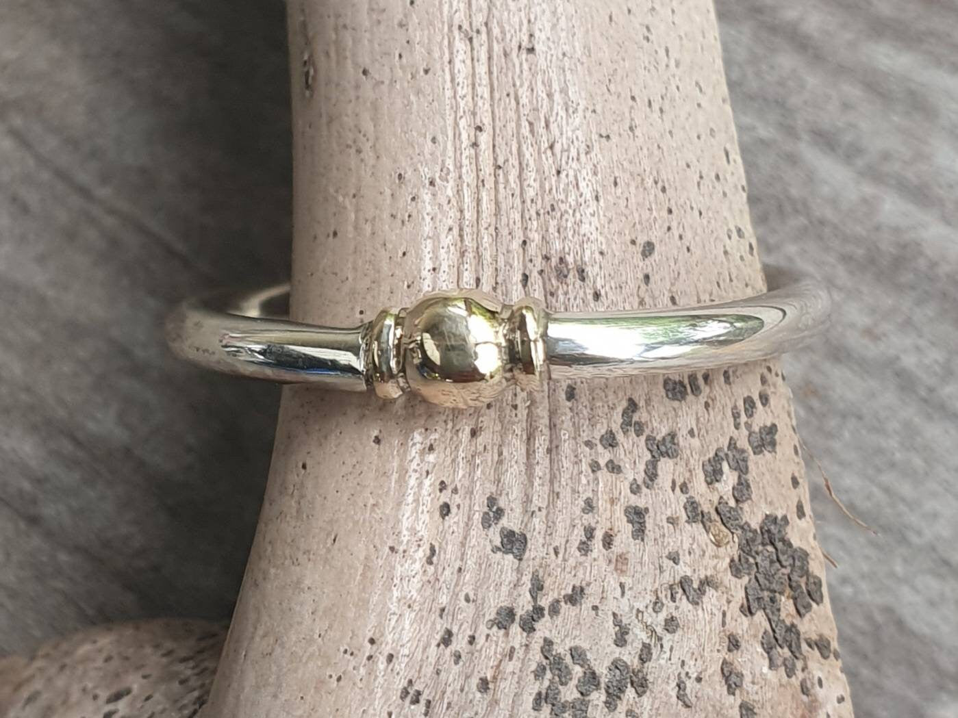 Two tone stacking ring,solid 9ct gold and sterling silver,thin stacker ring,