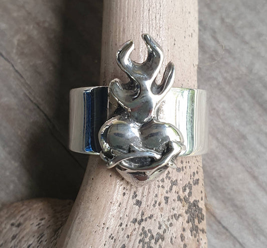 sacred heart ring,sterling silver,wedding ring,rockabiily, steampunk,hipster, gothic ,punk,