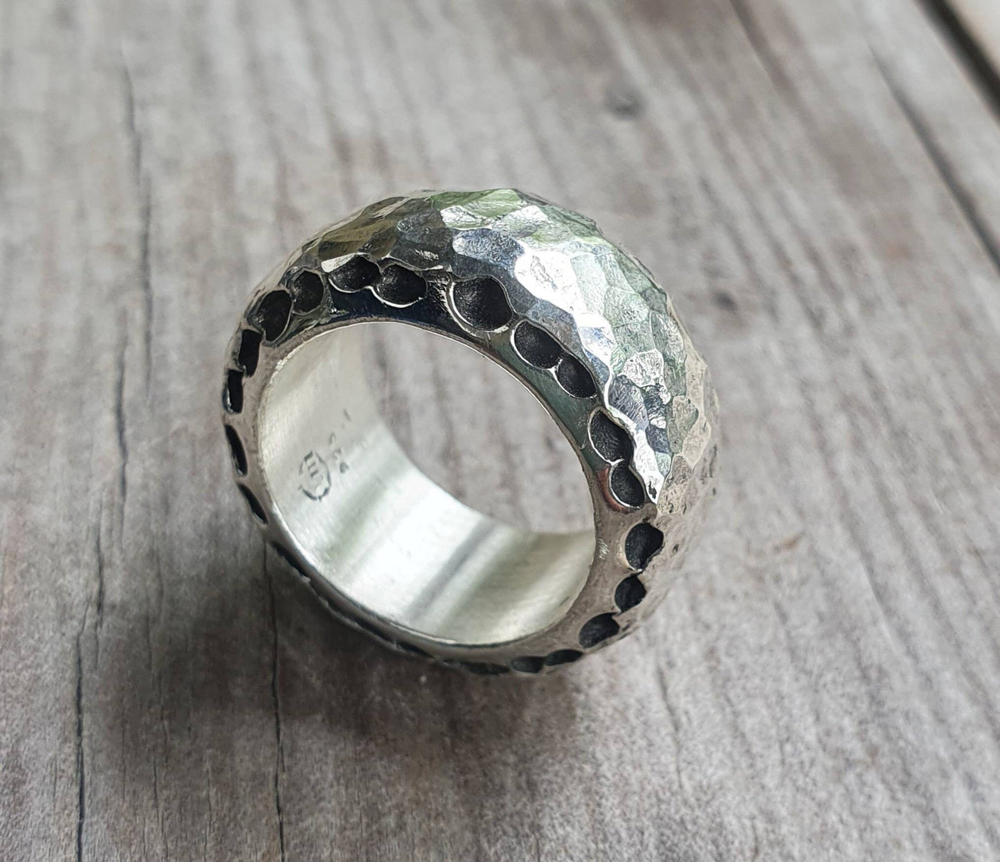 Heavy rustic ring,12 mm chunky sterling silver,hammered thick band,steampunk, chunky wedding ring, dress ring