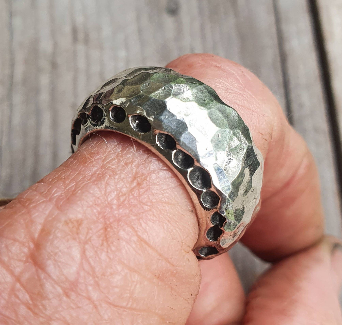 Heavy rustic ring,12 mm chunky sterling silver,hammered thick band,steampunk, chunky wedding ring, dress ring