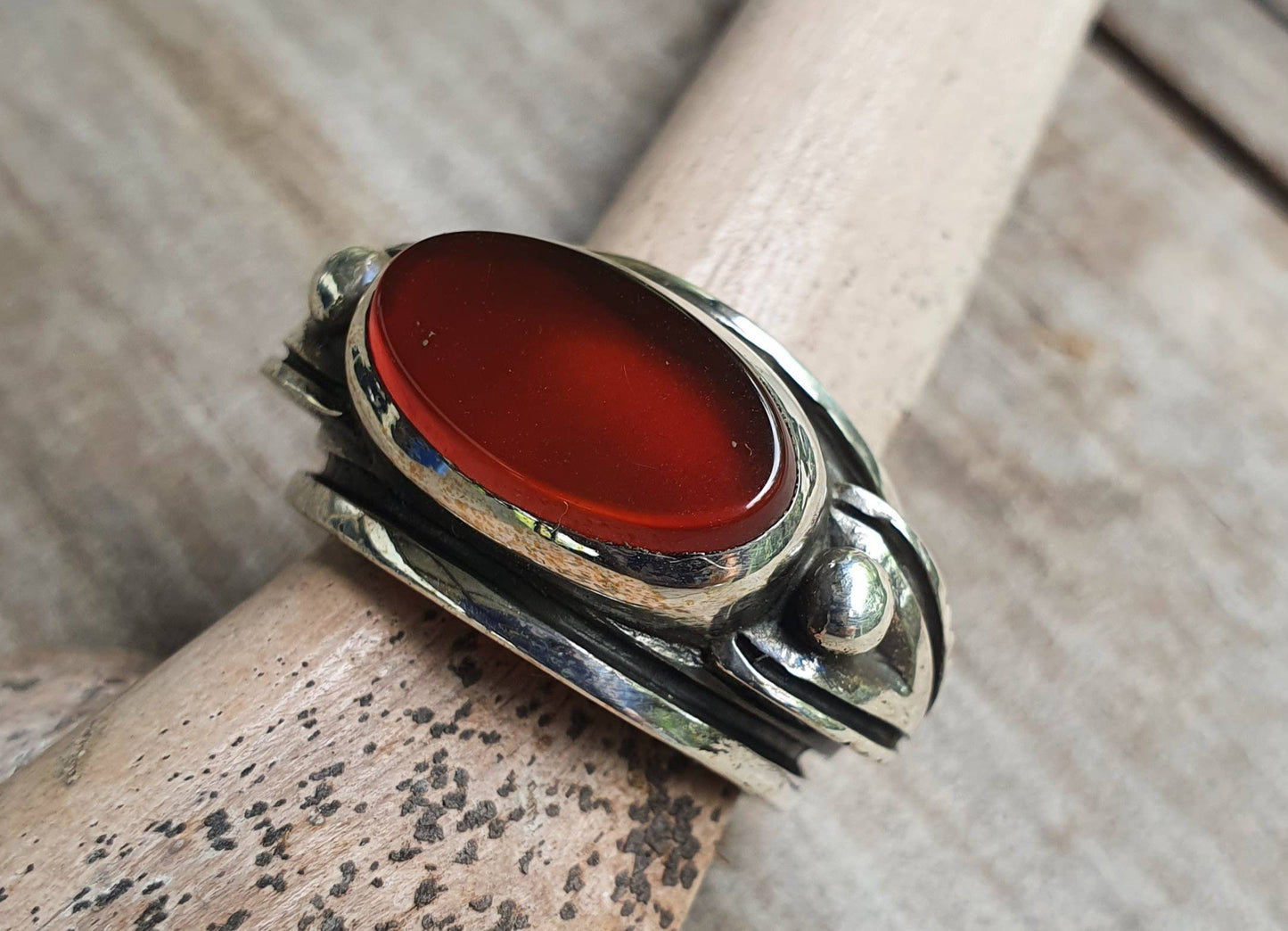 Carnelian ring,solid sterling silver band, chunky wide and unique,industrial, steampunk,