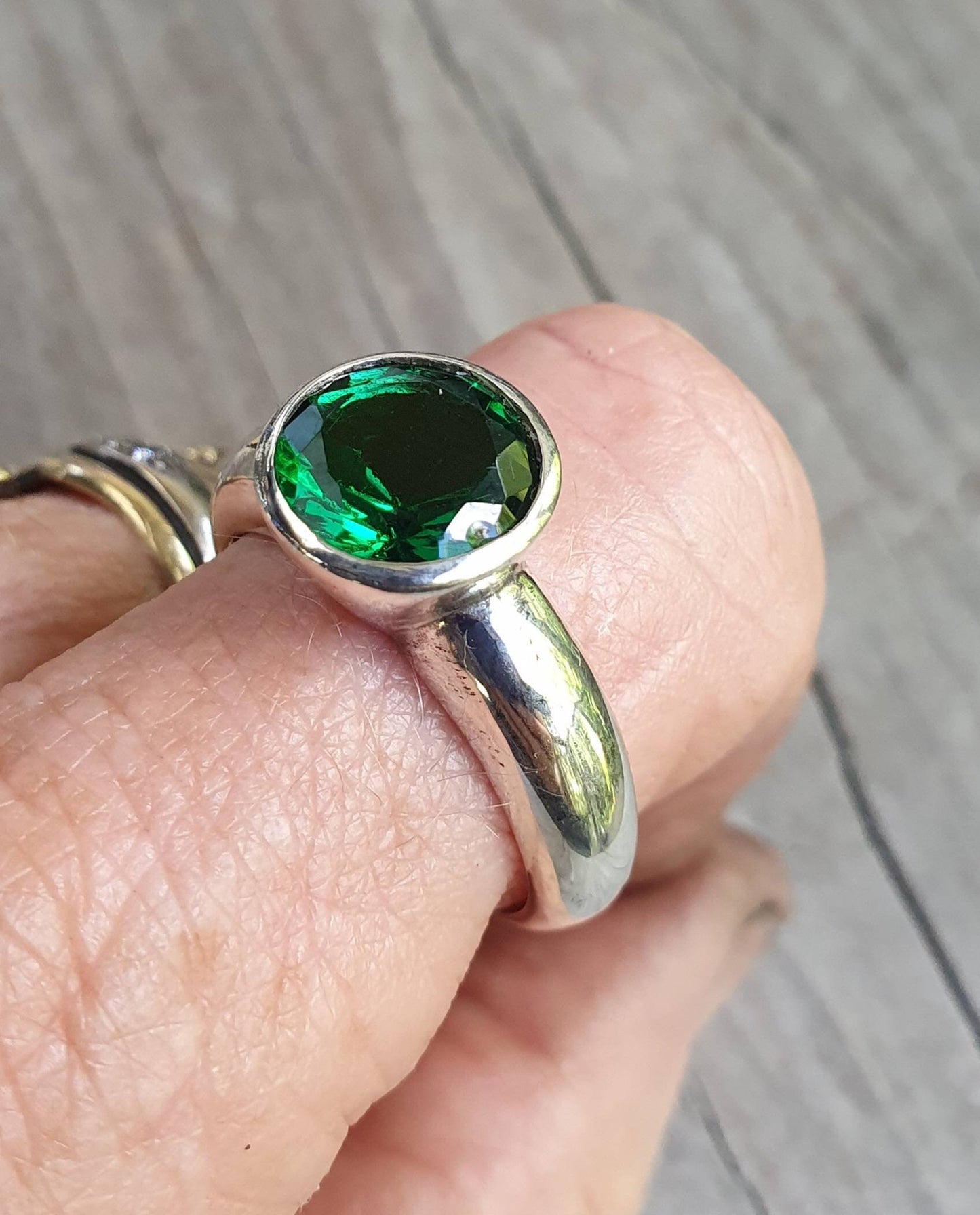 Green Cubic zirconia ring,sterling silver,green stone, cz,chunky solitare,silver cz,handmade, ring,goddess,boho,solitare ring,new age,