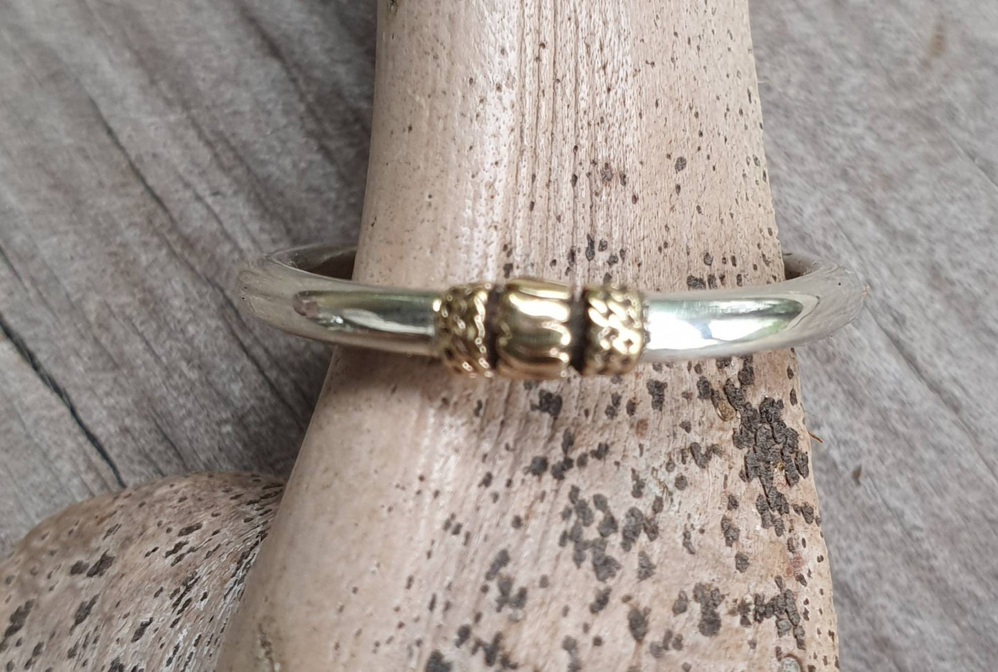 Two tone stacking ring,solid 9k/9ct gold and sterling silver,thin stacker ring,mixed metal ring