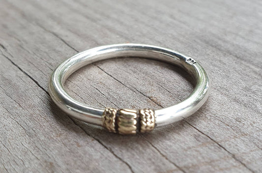 Two tone stacking ring,solid 9k/9ct gold and sterling silver,thin stacker ring,mixed metal ring