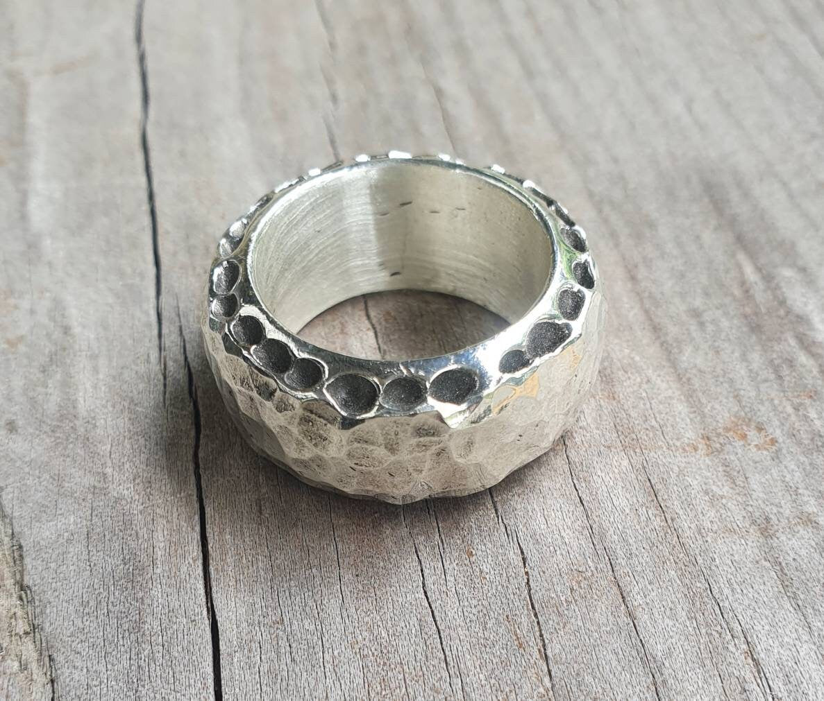 Heavy rustic ring,12 mm chunky sterling silver,hammered thick band,steampunk, chunky wedding ring, dress ring