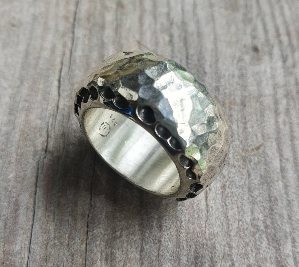 Heavy rustic ring,12 mm chunky sterling silver,hammered thick band,steampunk, chunky wedding ring, dress ring