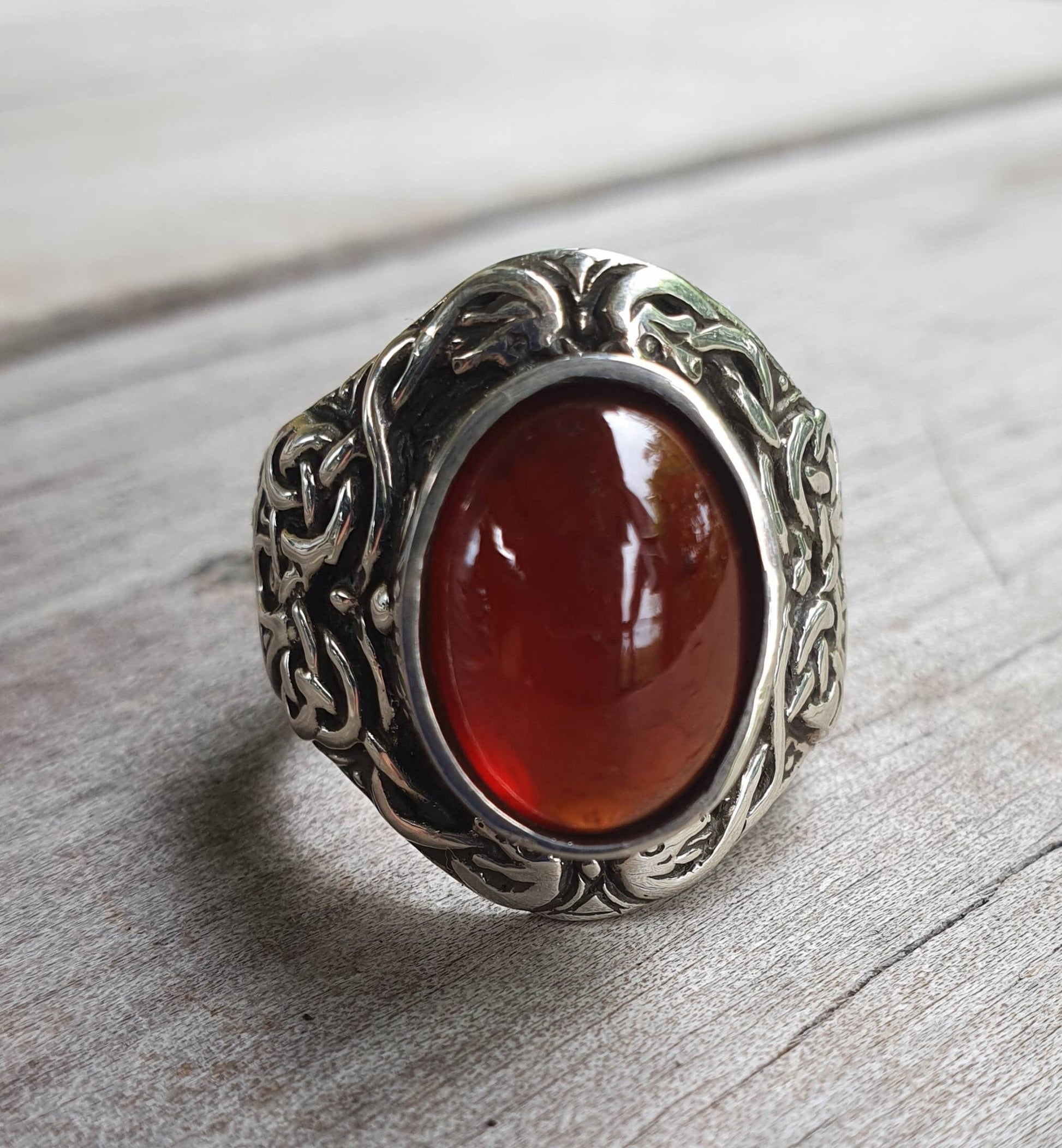 Garnet celtic,sterling silver,long. tribal,dress ring, wedding,boho gemstone,large stone ring