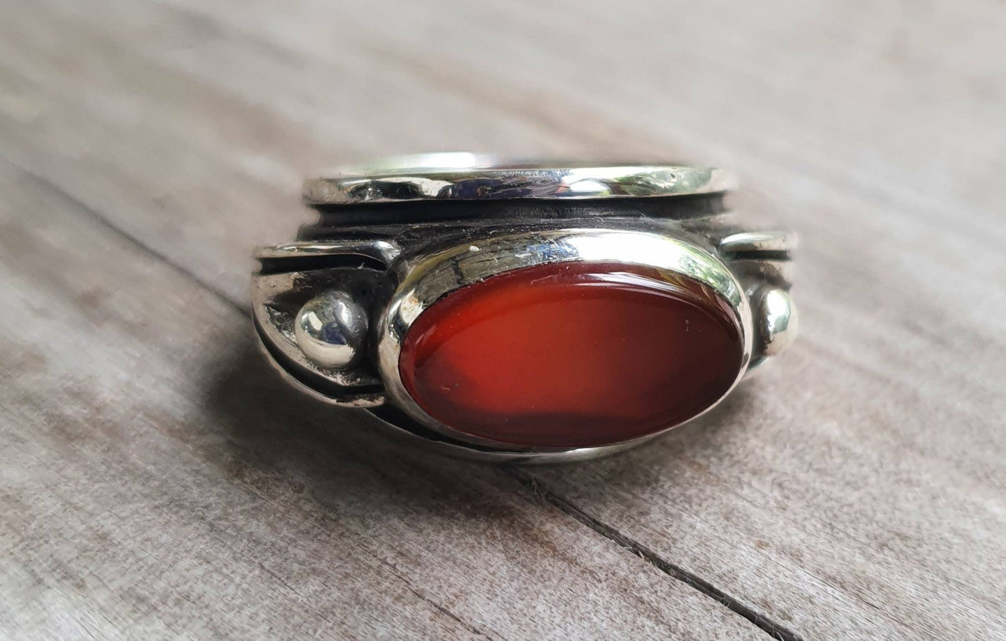 Carnelian ring,solid sterling silver band, chunky wide and unique,industrial, steampunk,