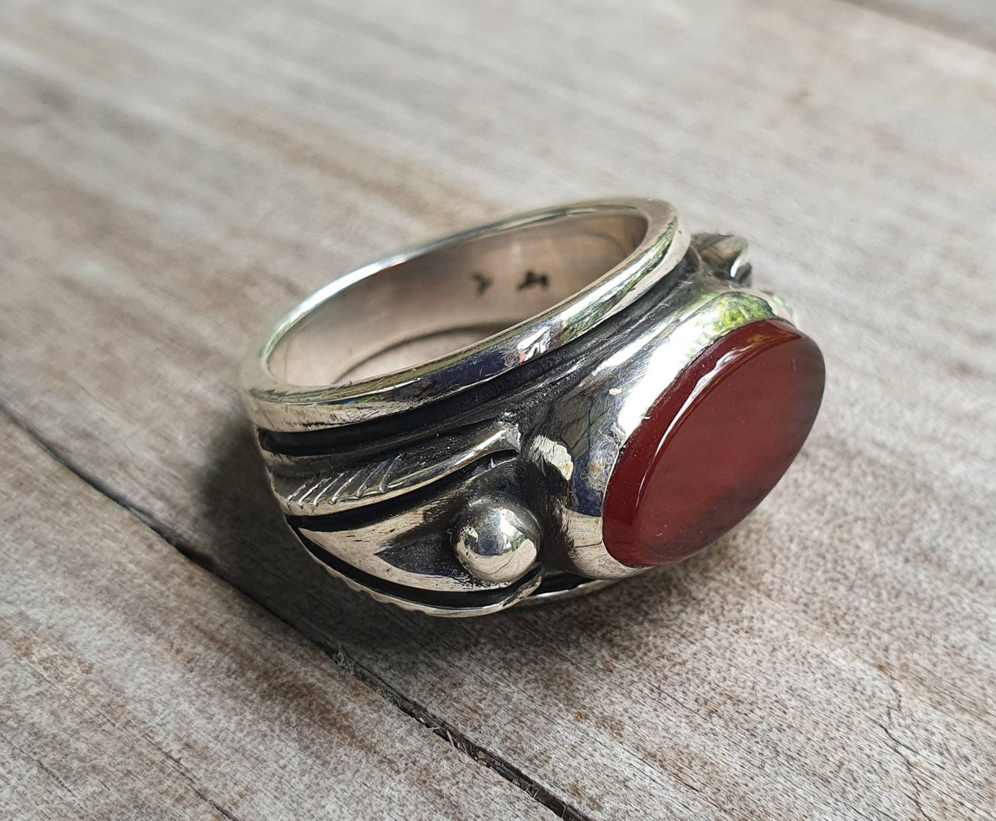 Carnelian ring,solid sterling silver band, chunky wide and unique,industrial, steampunk,