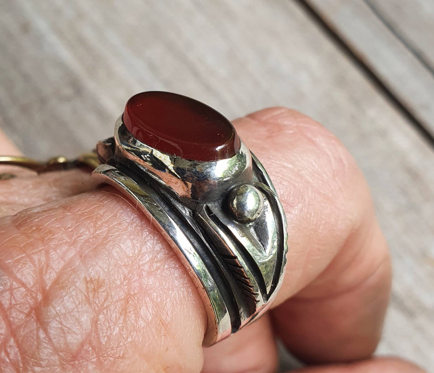 Carnelian ring,solid sterling silver band, chunky wide and unique,industrial, steampunk,