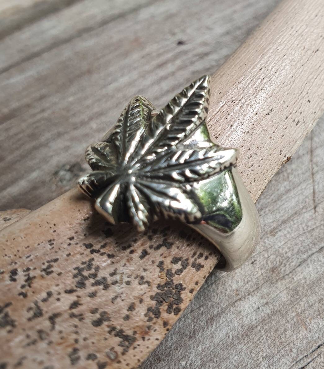 Marijuana ring, dope,weed, cannabis, mull, punk, hippy,boho, sterling silver ring,hand made,organic jewelry,stoner,medical marijuana