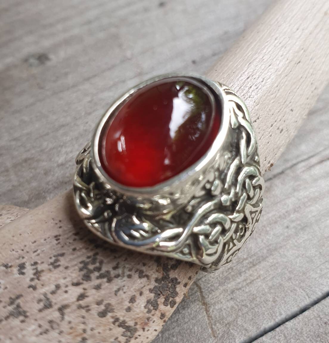 Garnet celtic,sterling silver,long. tribal,dress ring, wedding,boho gemstone,large stone ring