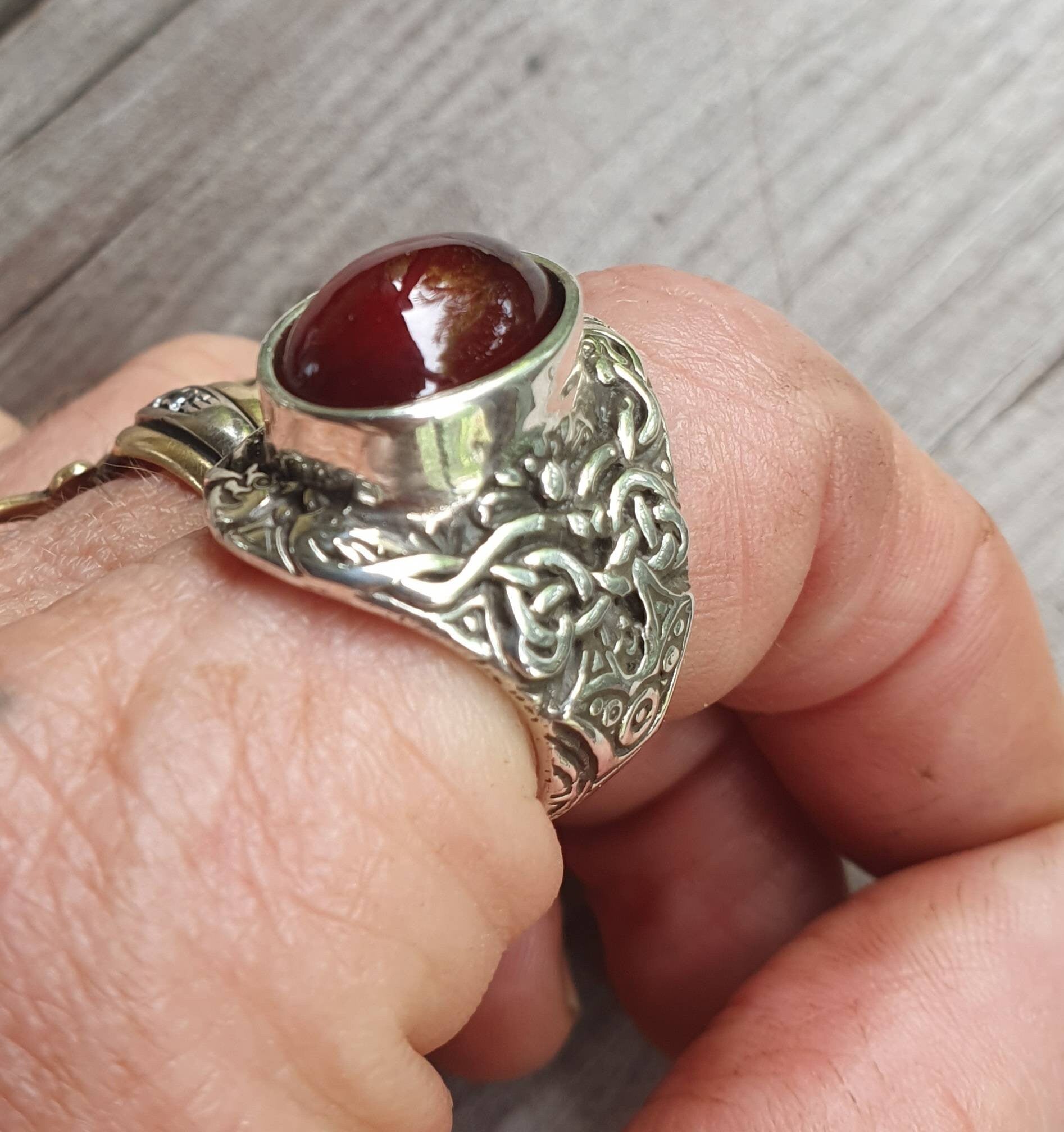 Garnet celtic,sterling silver,long. tribal,dress ring, wedding,boho gemstone,large stone ring