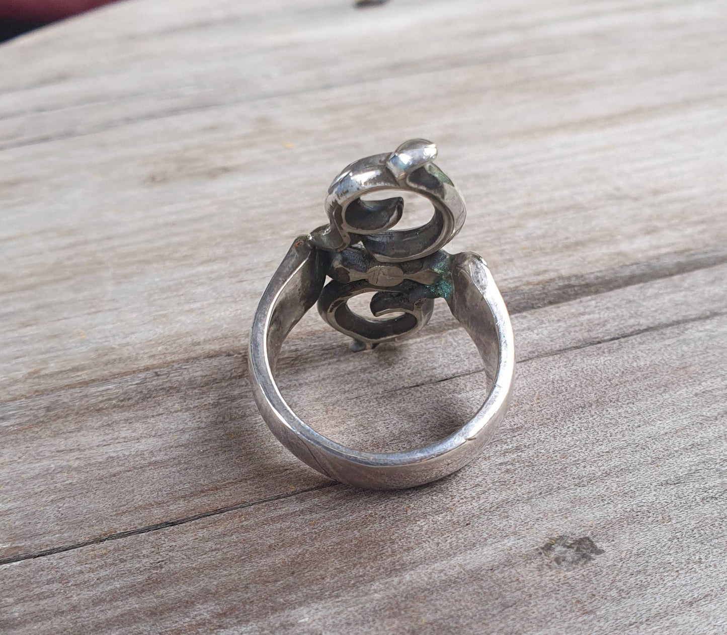 Long silver ring,handmade   sterling silver,vintage style scroll,boho,