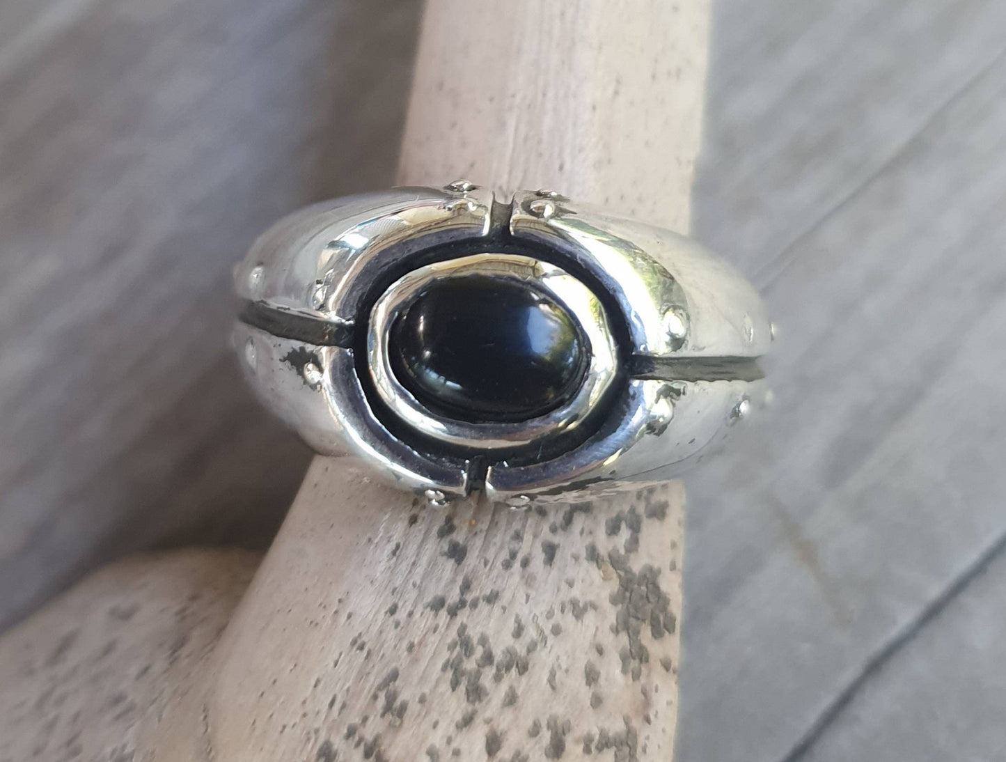 Onyx ring,chunky industrial ring, solid sterling silver,handmade, steampunk,solid dress ring,wedding ring,mans stone ring,gemstone ring,