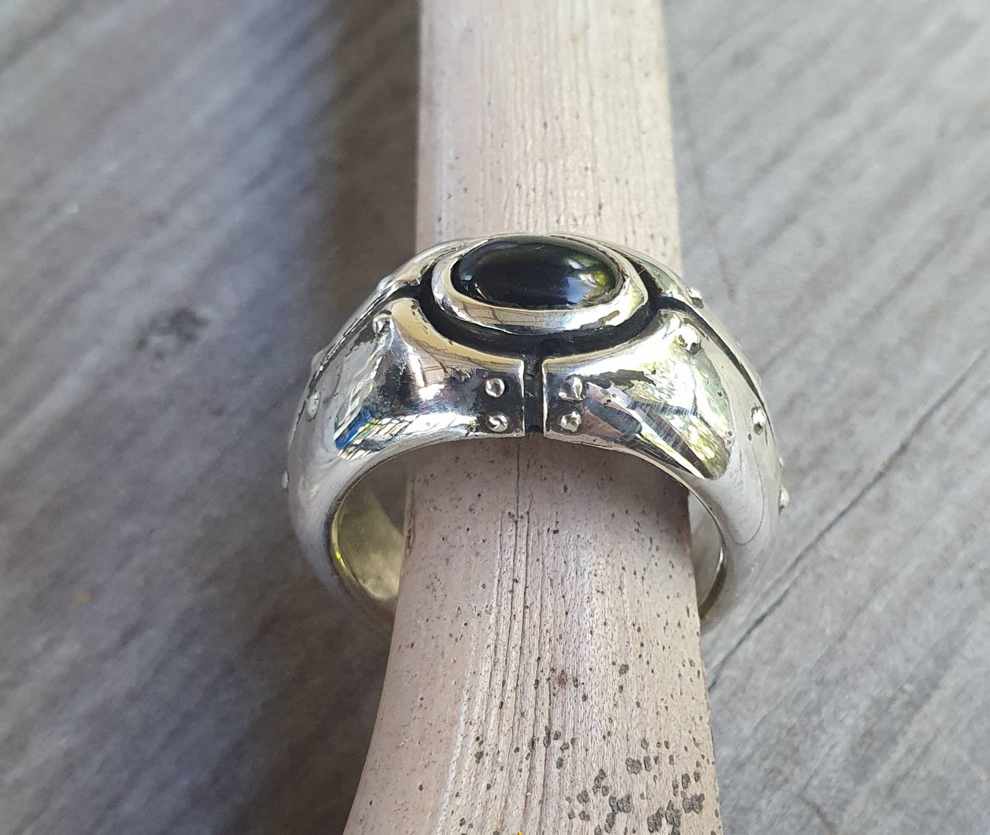 Onyx ring,chunky industrial ring, solid sterling silver,handmade, steampunk,solid dress ring,wedding ring,mans stone ring,gemstone ring,