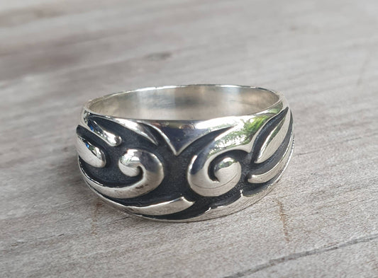 Silver tribal band,Sterling silver,Aztec,swirl,maori,koru,unisex band,wedding,boho,ethnic,Celtic,handmade,hipster,rock,vintage,rustic,