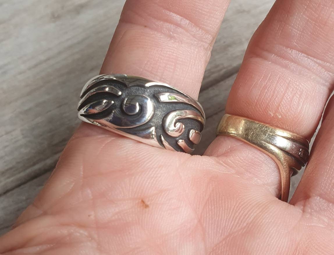 Silver tribal band,Sterling silver,Aztec,swirl,maori,koru,unisex band,wedding,boho,ethnic,Celtic,handmade,hipster,rock,vintage,rustic,