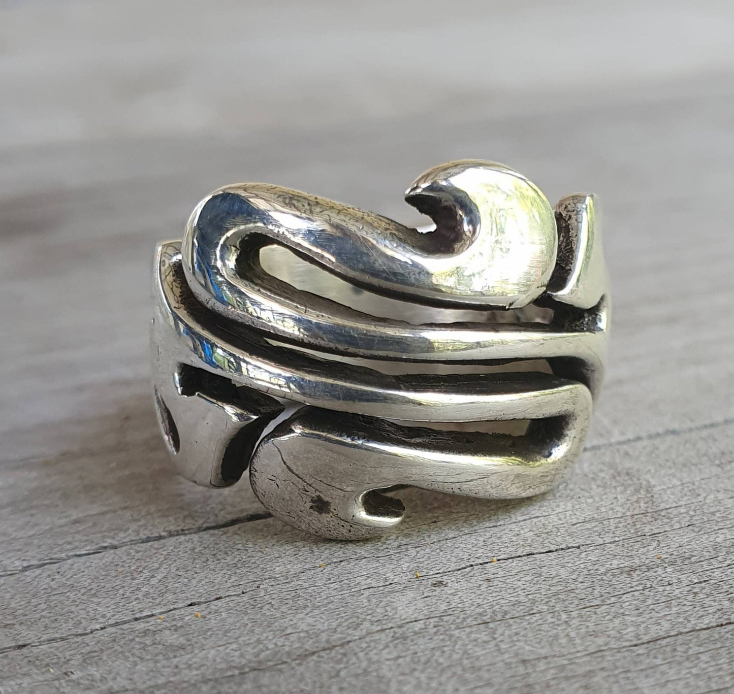 Chunky heavy ring wide sterling silver handmade unisex long ring boho tribal hipster gypsy adjustable wedding band