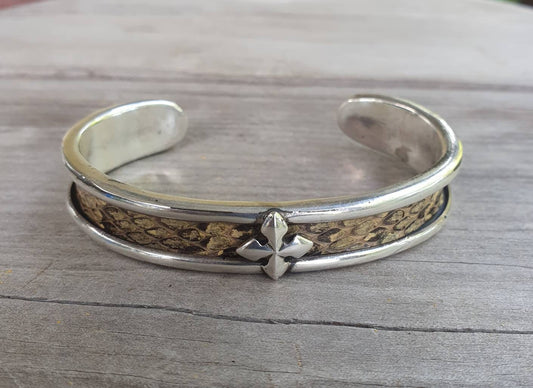 Snake skin cuff bracelet,sterling silver,cross bangle,tribal,unisex,boho,handmade