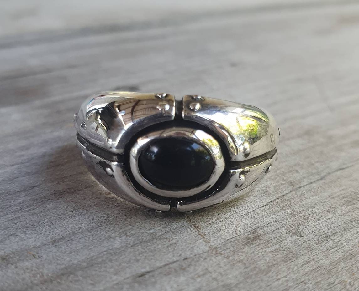 Onyx ring,chunky industrial ring, solid sterling silver,handmade, steampunk,solid dress ring,wedding ring,mans stone ring,gemstone ring,