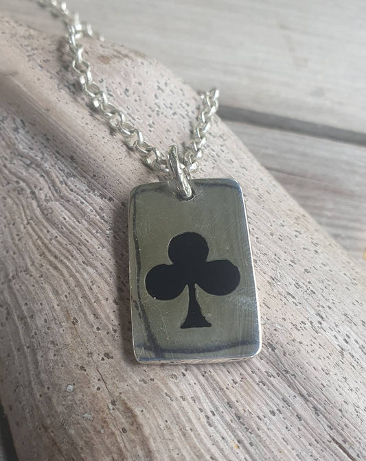 Ace clubs pendant, sterling silver,IDTag,   cards,poker,gambling,Vegas pendant