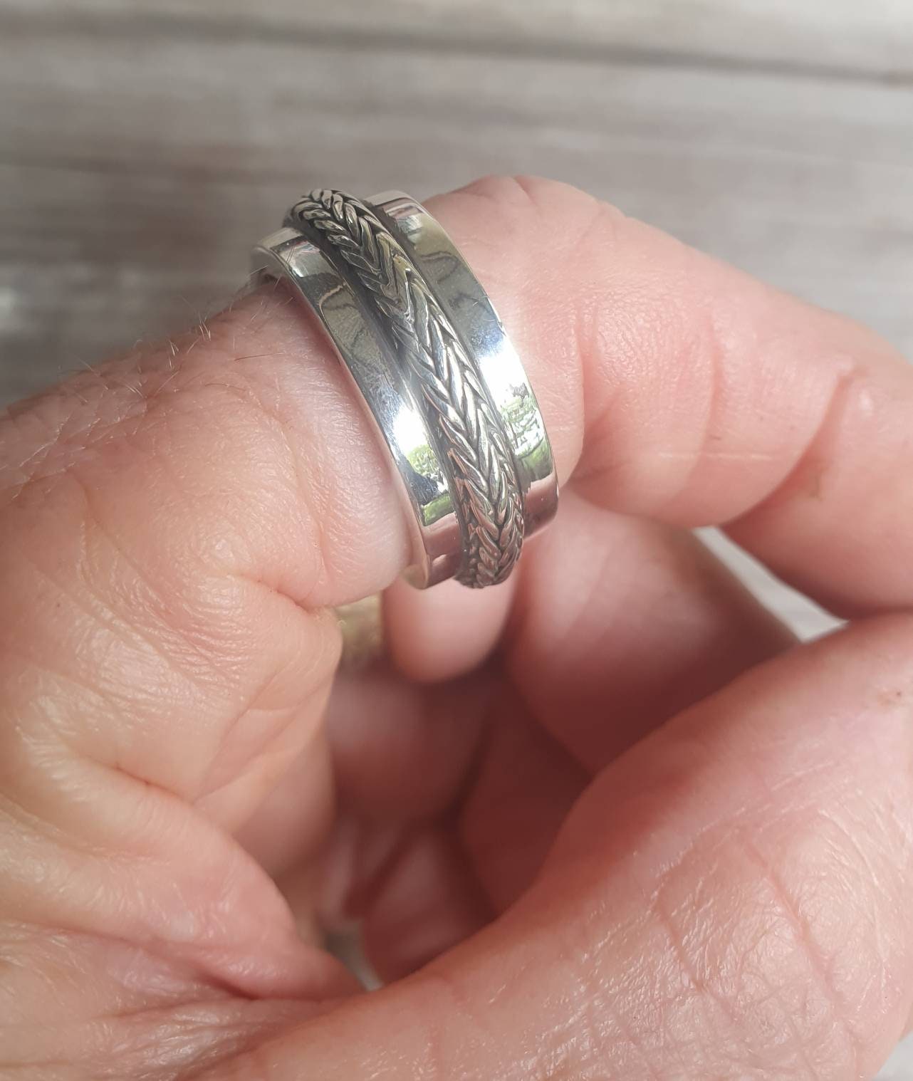 chain ring,foxtail,sterling silver, handmade,rustic,steampunk,industrial,wedding ring,dress ring,