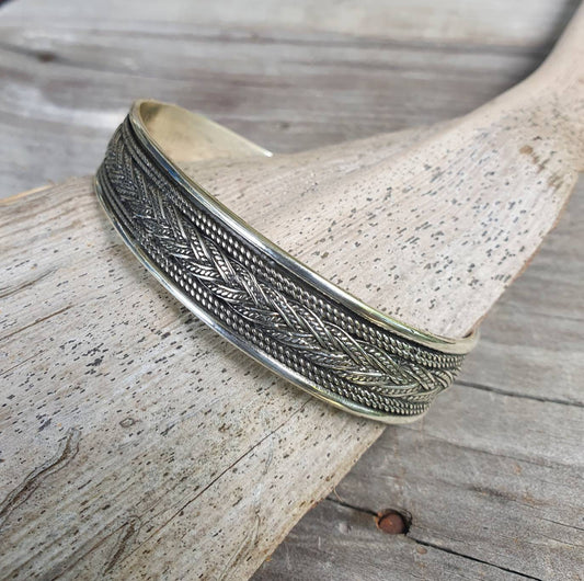 Silver cuff bracelet,sterling silver,bangle,tribal twist,unisex,boho,handmade