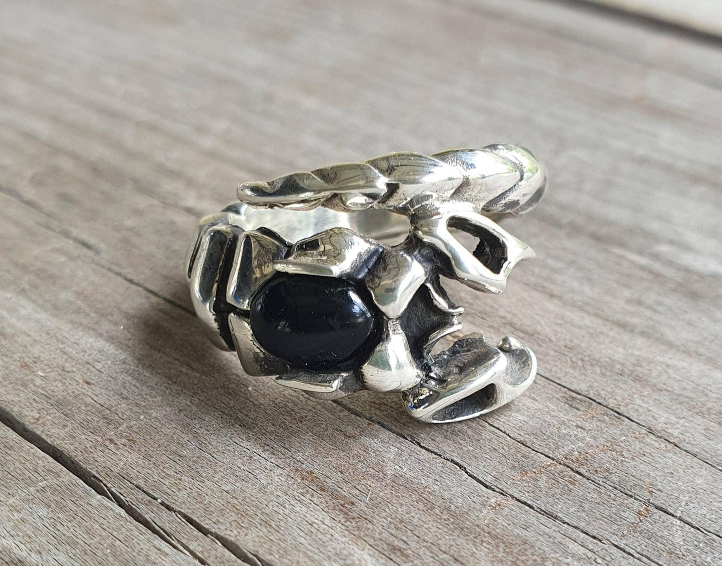 Scorpian ring, sterling,onyx stone,zodiac,starsign ring,