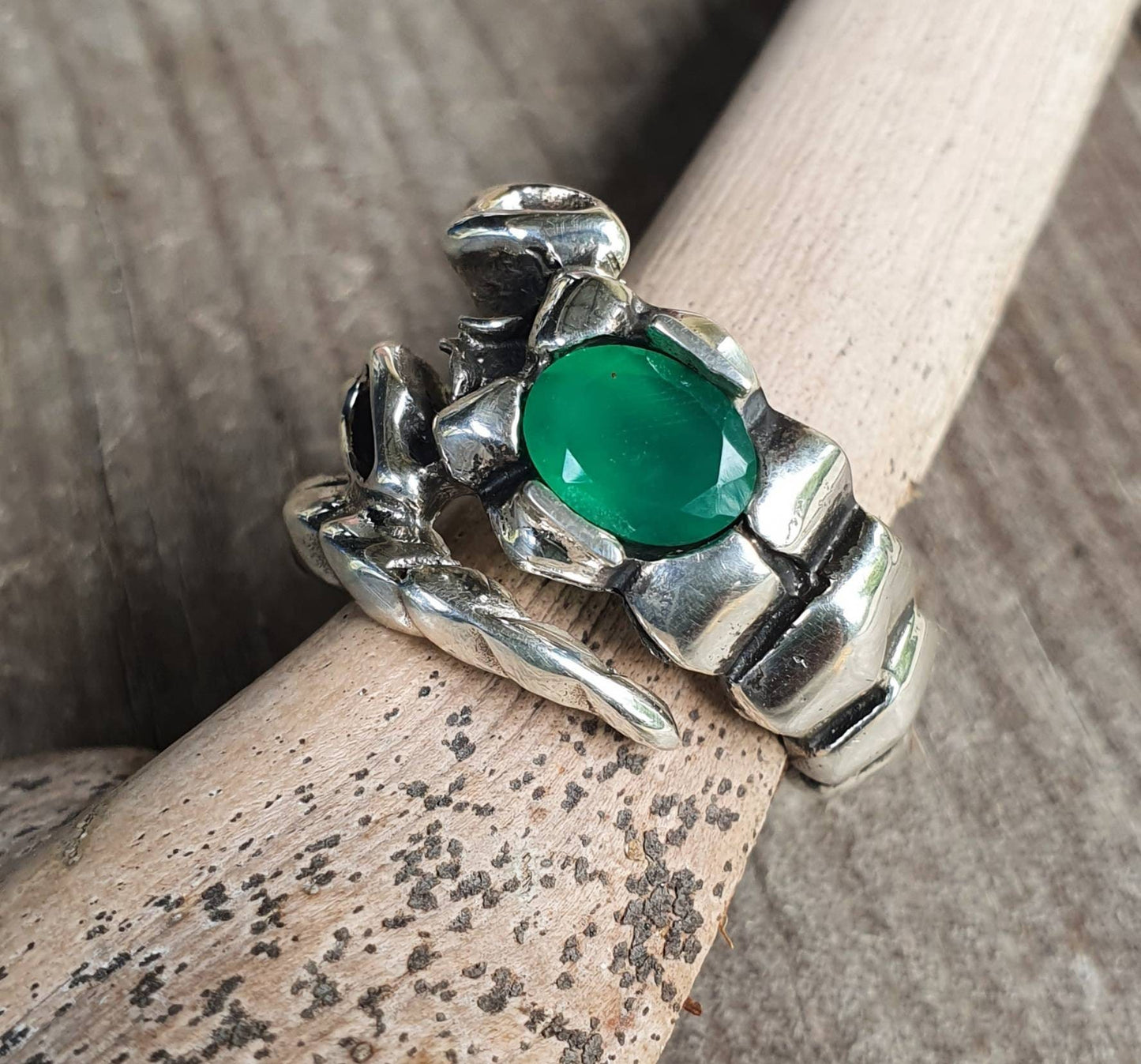 Scorpian ring, sterling,green onyx stone,zodiac,starsign ring,