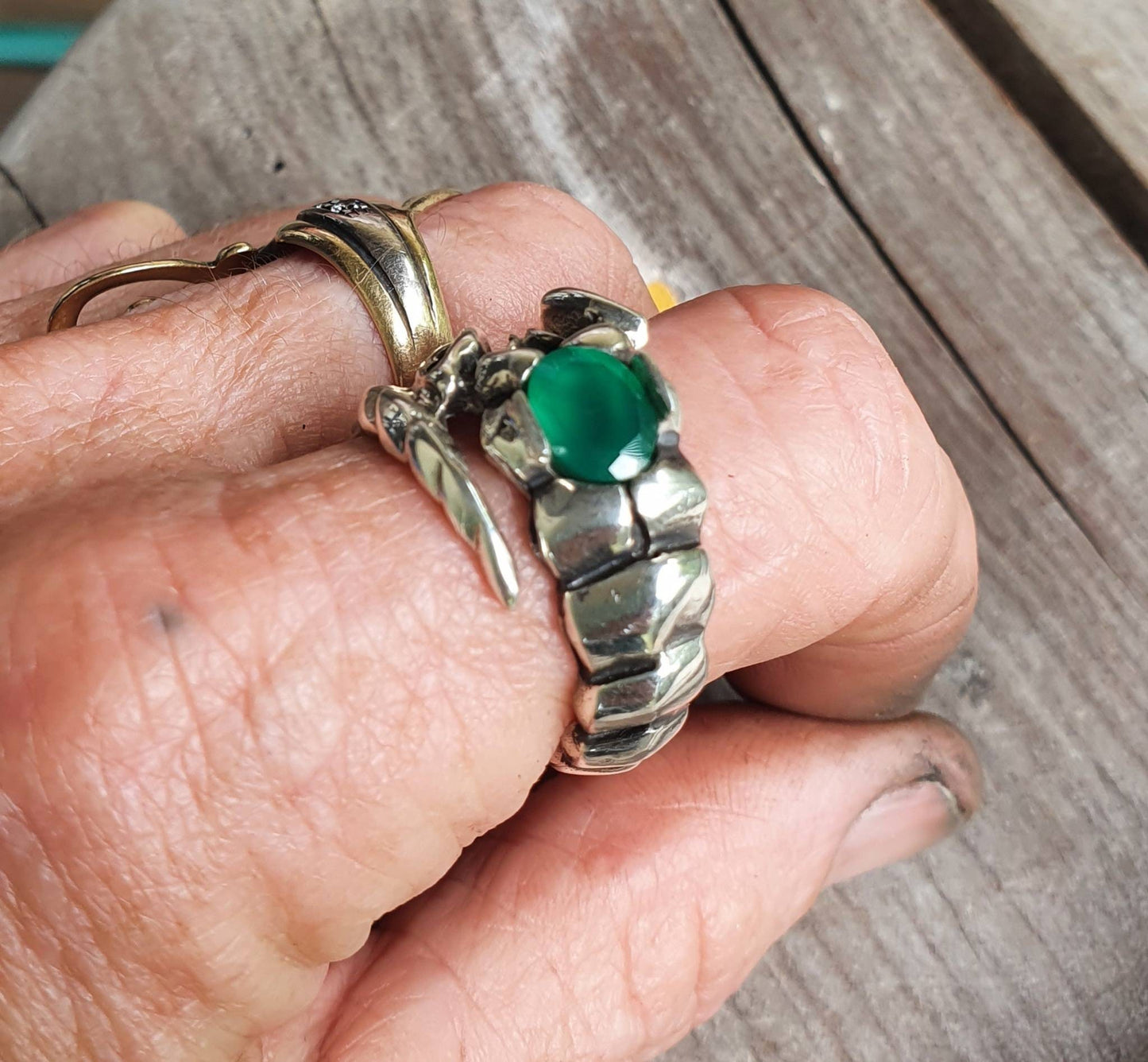 Scorpian ring, sterling,green onyx stone,zodiac,starsign ring,