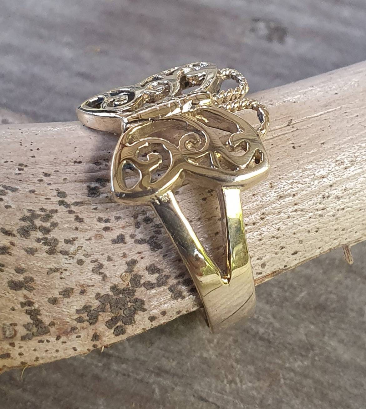 gold butterfly ring,solid 9k gold,9ct,handmade,filegree,boho,goddess,woodland,art nouveau,vintage,