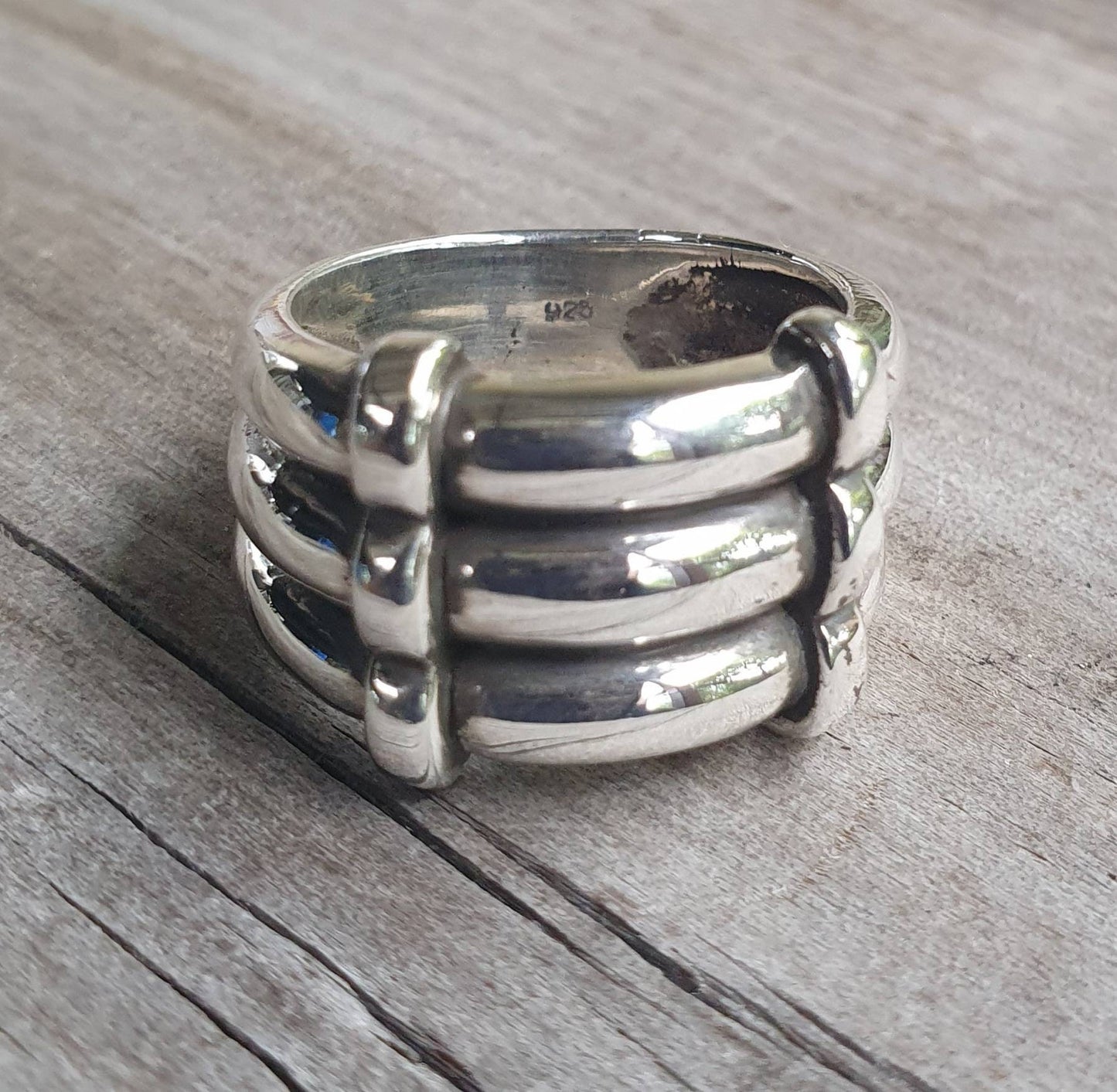 Wide silver ring,sterling silver,silver band,modern industrial.